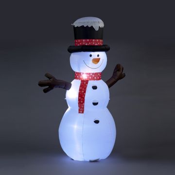 245cm Snowman with Red Scarf and Snow Topped Black Hat - 12 LEDs
