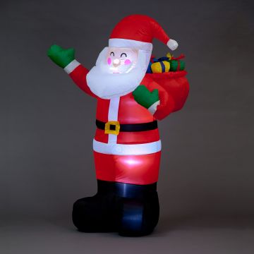 190cm Santa with Raised Arm, Gift Bag and Gift Boxes - 9 LEDs