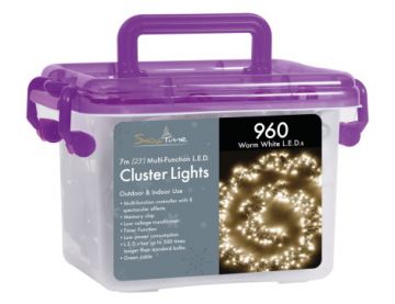 960 Warm White LED Cluster Christmas Lights with Timer