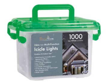 1000 White LED Icicle Multi-Function Lights with Time