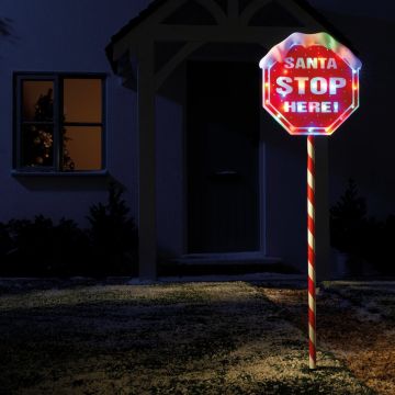 1.1m Santa Stop Here Sign with Multicoloured Lights 