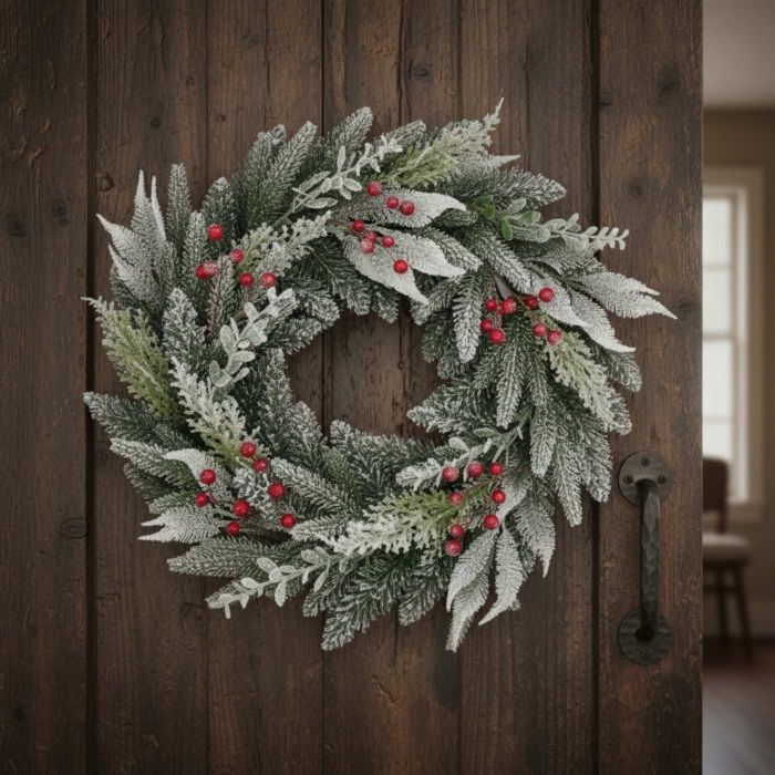 24" (60cm) Diara Christmas Wreath with 64 Tips, Berries and Snow main product photo