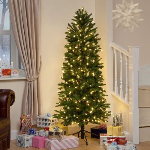 8ft (240cm) Aspen Slim Pine Pre-Lit Christmas Tree w/ 600 Warm White LEDs