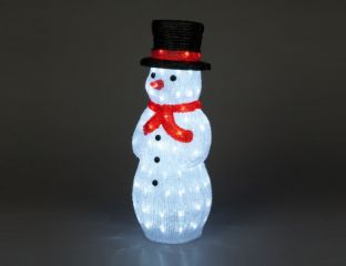 52.5cm Acrylic Snowman with Black Top Hat & 100 Ice White LEDs