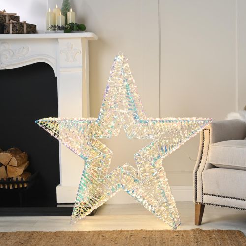 100cm Lit Iridescent Star - Multi Function Warm White LED