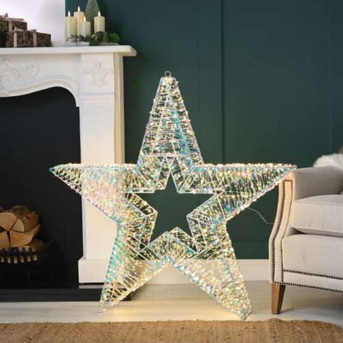 100cm Lit Iridescent Star - Multi Function Warm White LED