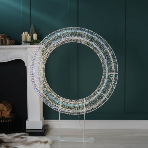 4ft (125cm) Lit Iridescent Display Christmas Wreath with Base